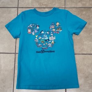Walt Disney World Blue Short Sleeve Tee with Mickey Ears Collage Graphic Design